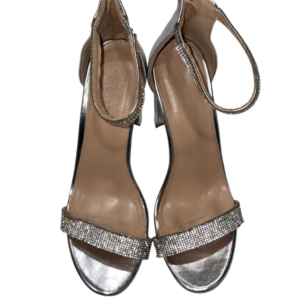 Charlotte Russe Chunky Shimmering Silver Heels With zip closure - Picture 2 of 7